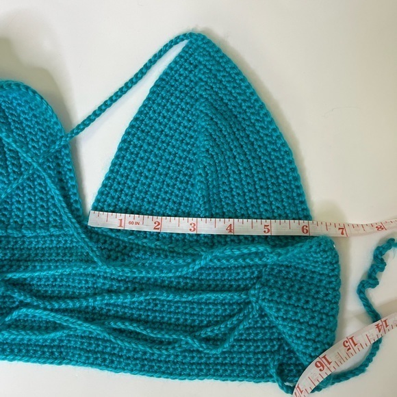 Handmade‎ Blue Crochet Triangle Crop Tops Strappy Back Small A/B Cups - Picture 5 of 7